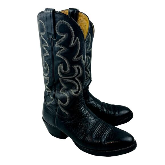 Nocona Black Oily Toro Cowboy Boot Mens 9.5 B Leather Pull On Western 1670130603 main image 7